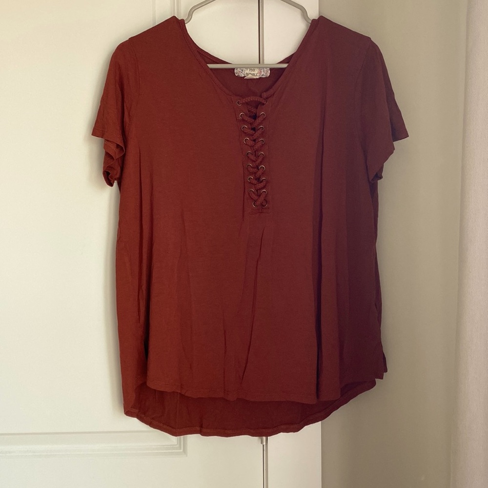 Pink Rose Lace Up Blouse